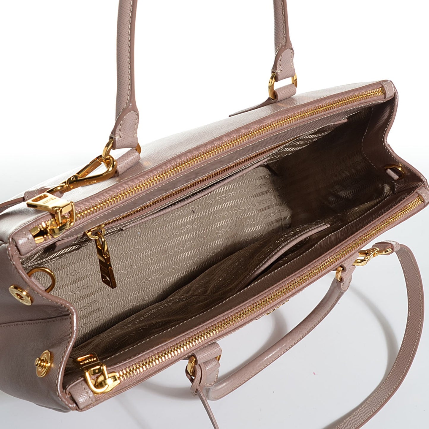 Saffiano Lux Medium Double Zip Tote Cammeo