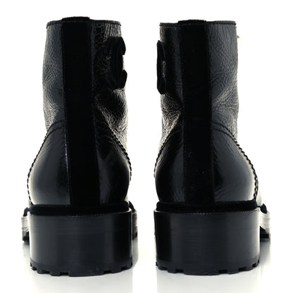 Chanel Shiny Calfskin Velvet Pearl Combat Short Boots 39 Black 6 of 10