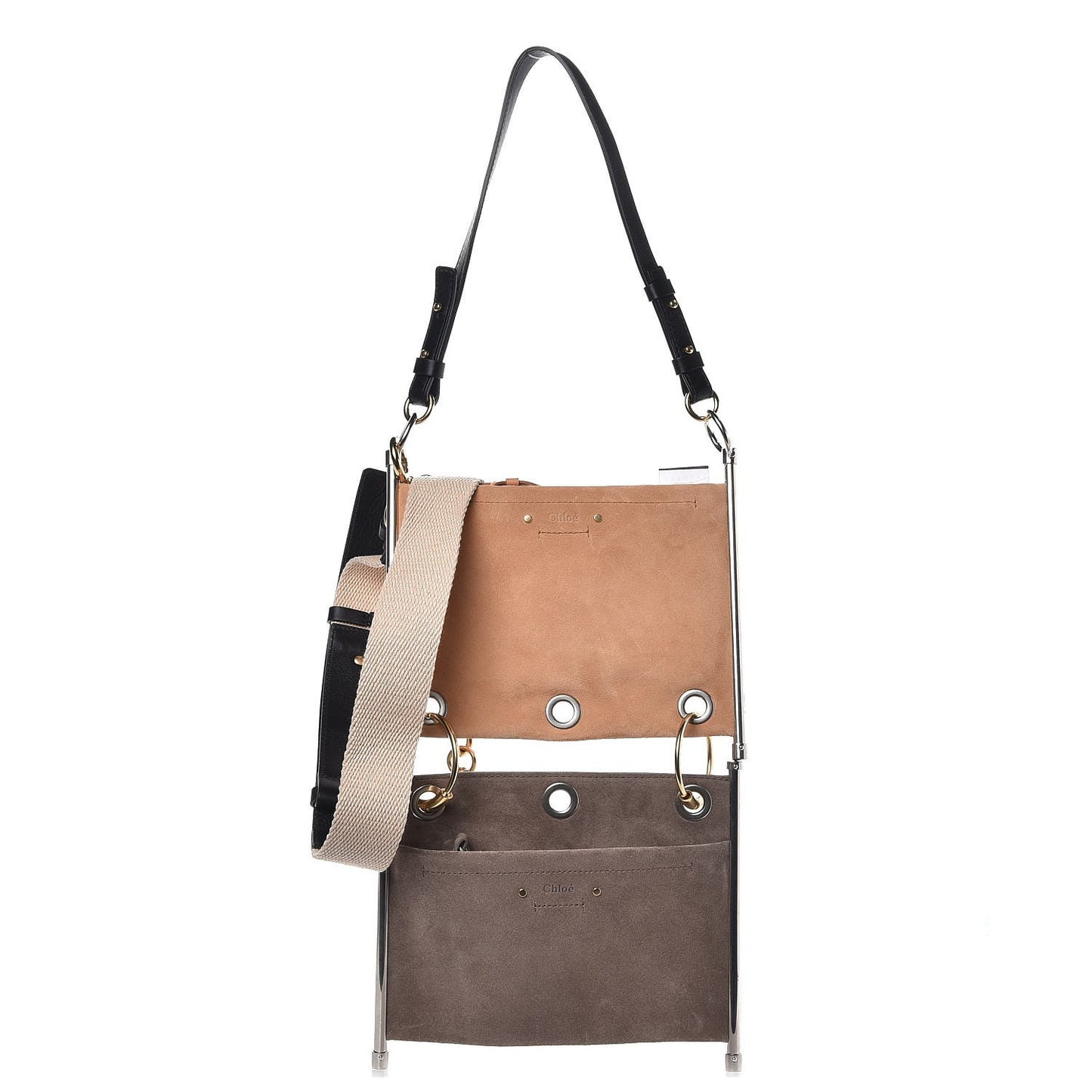 Smooth Calfskin Suede Roy Double Shoulder Bag Merino Grey Blushy Pink