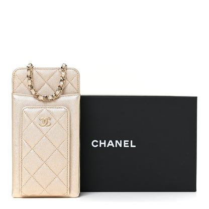 Chanel Metallic Lambskin Quilted Zip Phone Case Gold 10 of 10