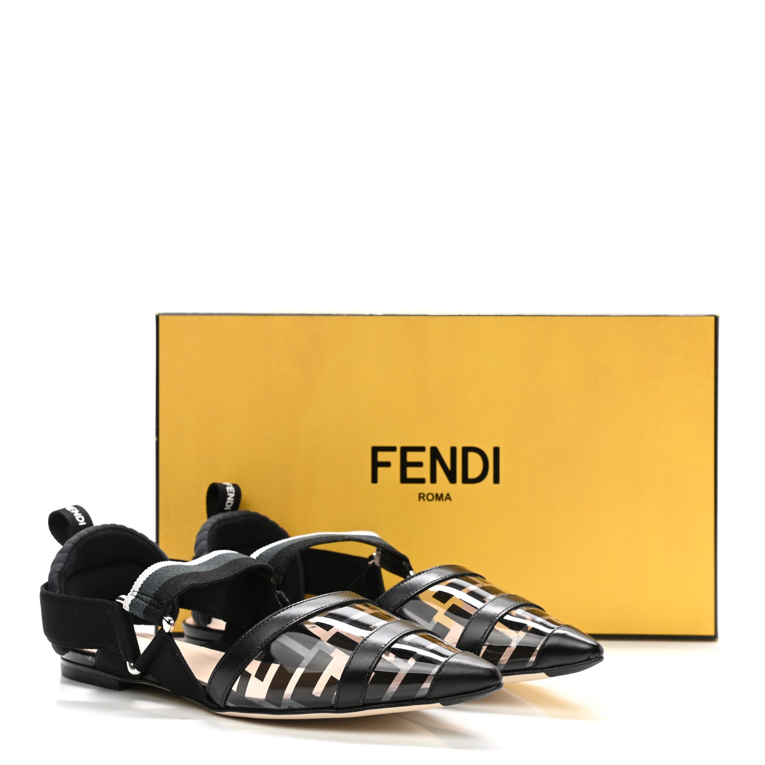 Fendi PVC Calfskin FF Colibri Slingback Ballerina Flats 37 Black 8 of 8