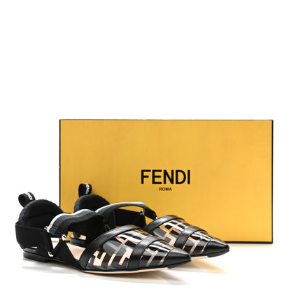 Fendi PVC Calfskin FF Colibri Slingback Ballerina Flats 37 Black 8 of 8