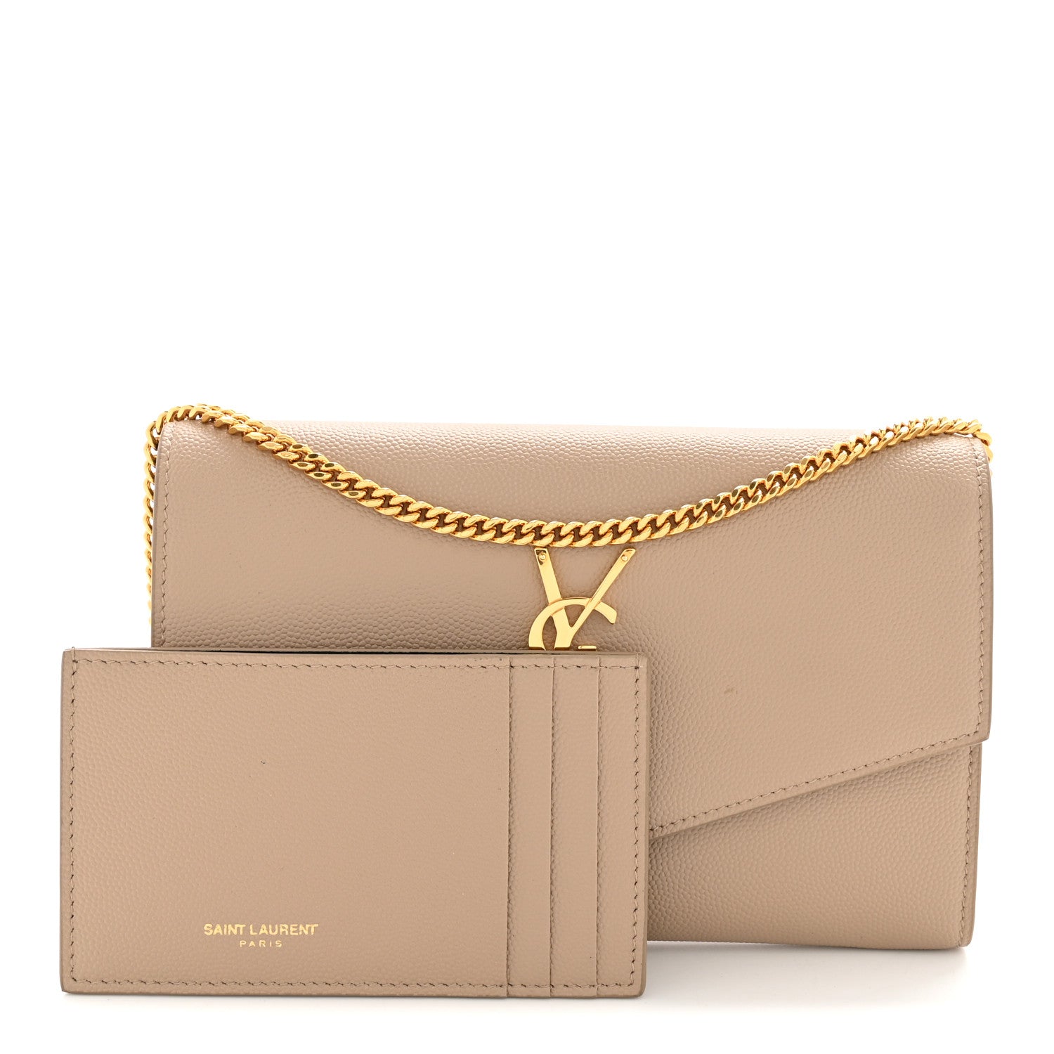 Saint Laurent Grain De Poudre Monogram Uptown Chain Wallet Taupe 3 of 14