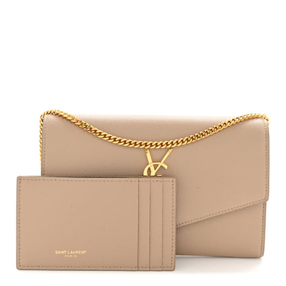 Saint Laurent Grain De Poudre Monogram Uptown Chain Wallet Taupe 3 of 14