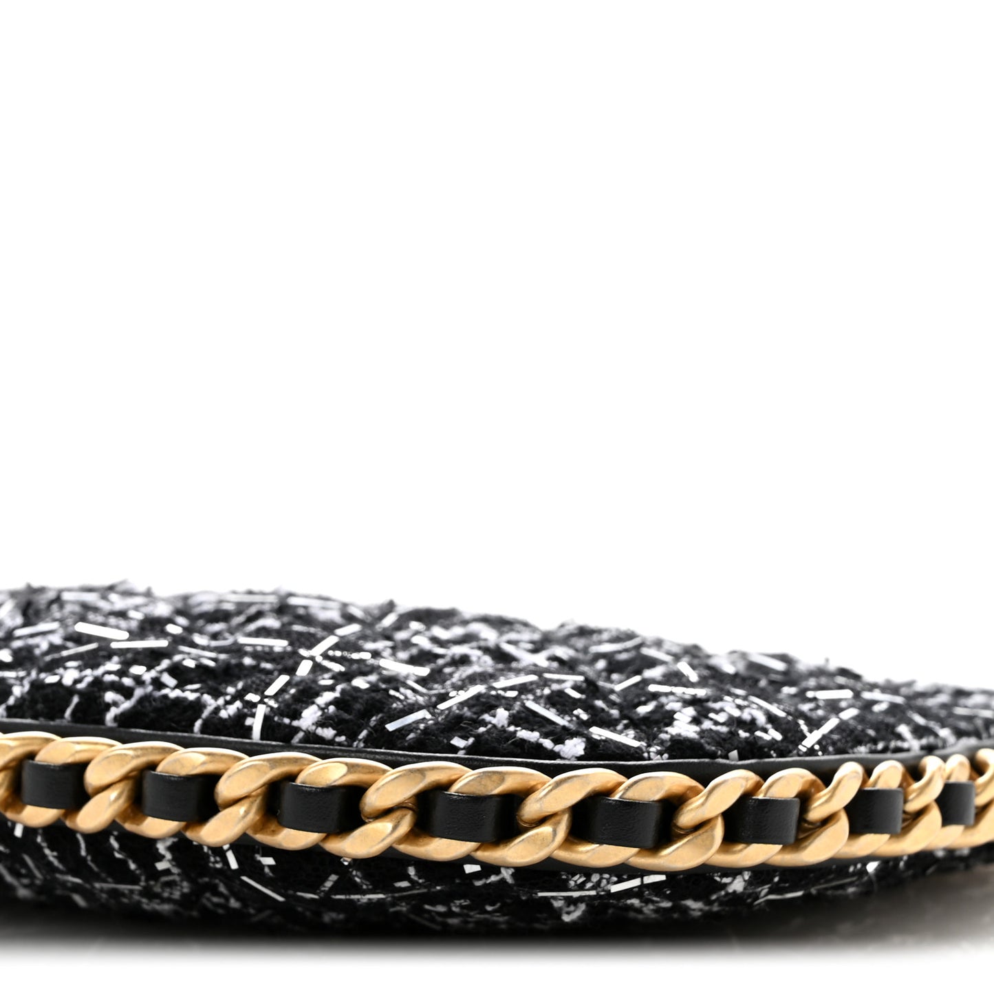 Tweed Sequin Quilted Trendy Chain Around Hobo Black White
