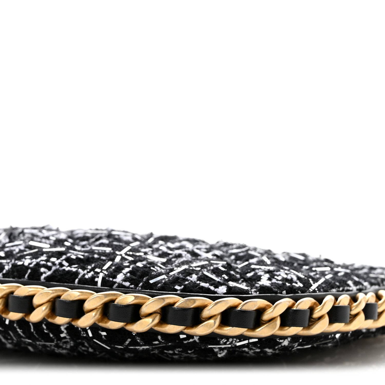Chanel Tweed Sequin Quilted Trendy Chain Around Hobo Black White 10 of 11