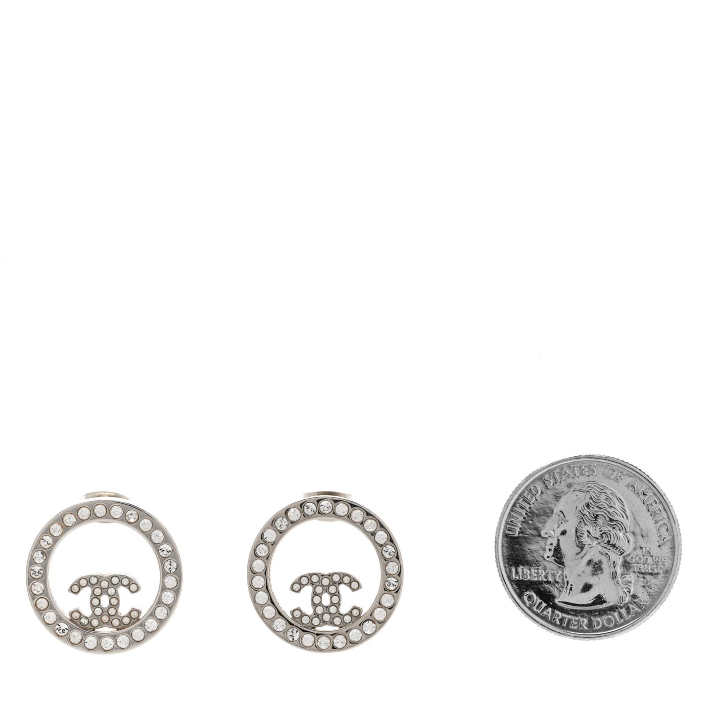 Crystal CC Round Earrings Silver