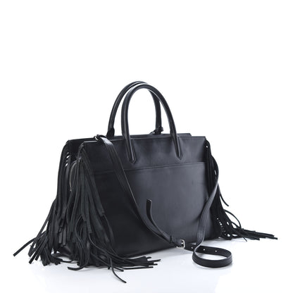 Saint Laurent Grained Calfskin Medium Fringe Cabas Rive Gauche Black 3 of 19