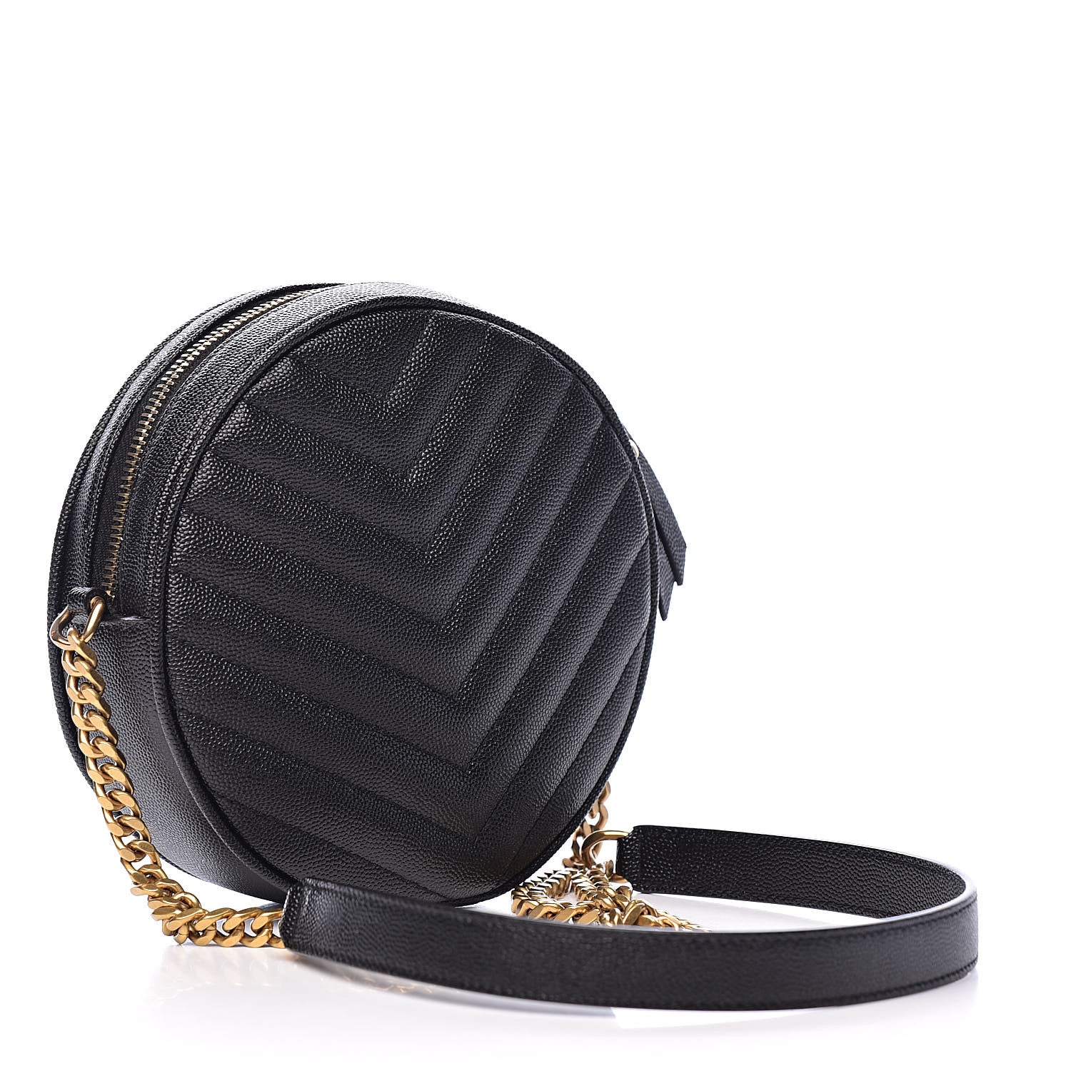 Saint Laurent Grain De Poudre Matelasse Chevron Quilted Round Vinyle Camera Bag Black 3 of 10