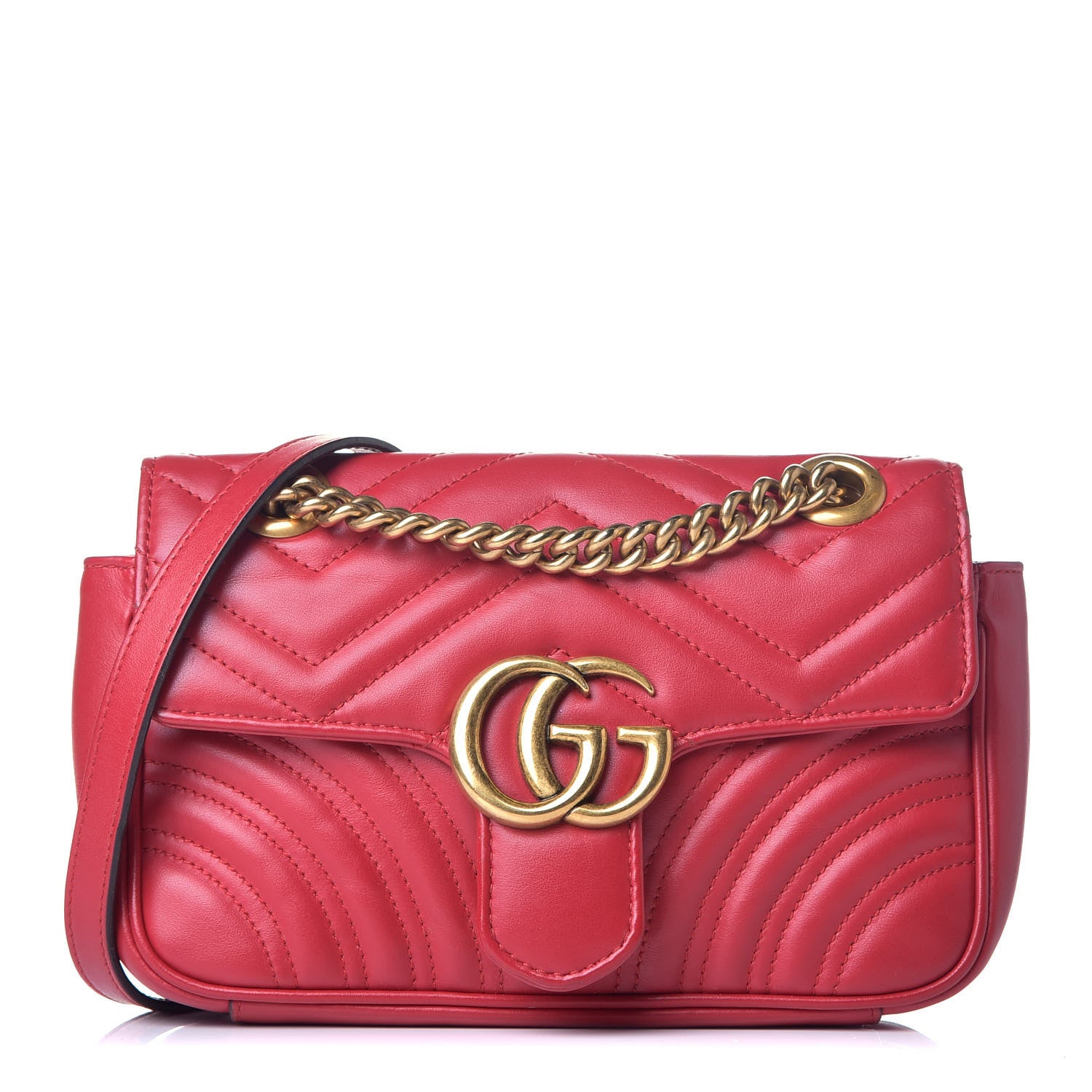 Gucci Calfskin Matelasse Mini GG Marmont Shoulder Bag Hibiscus Red 1 of 9