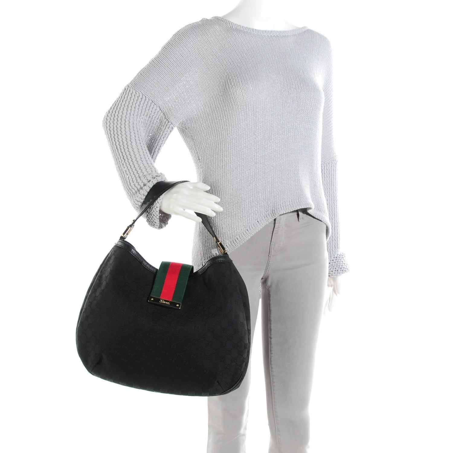 Gucci Monogram Large New Ladies Web Hobo Black 2 of 7