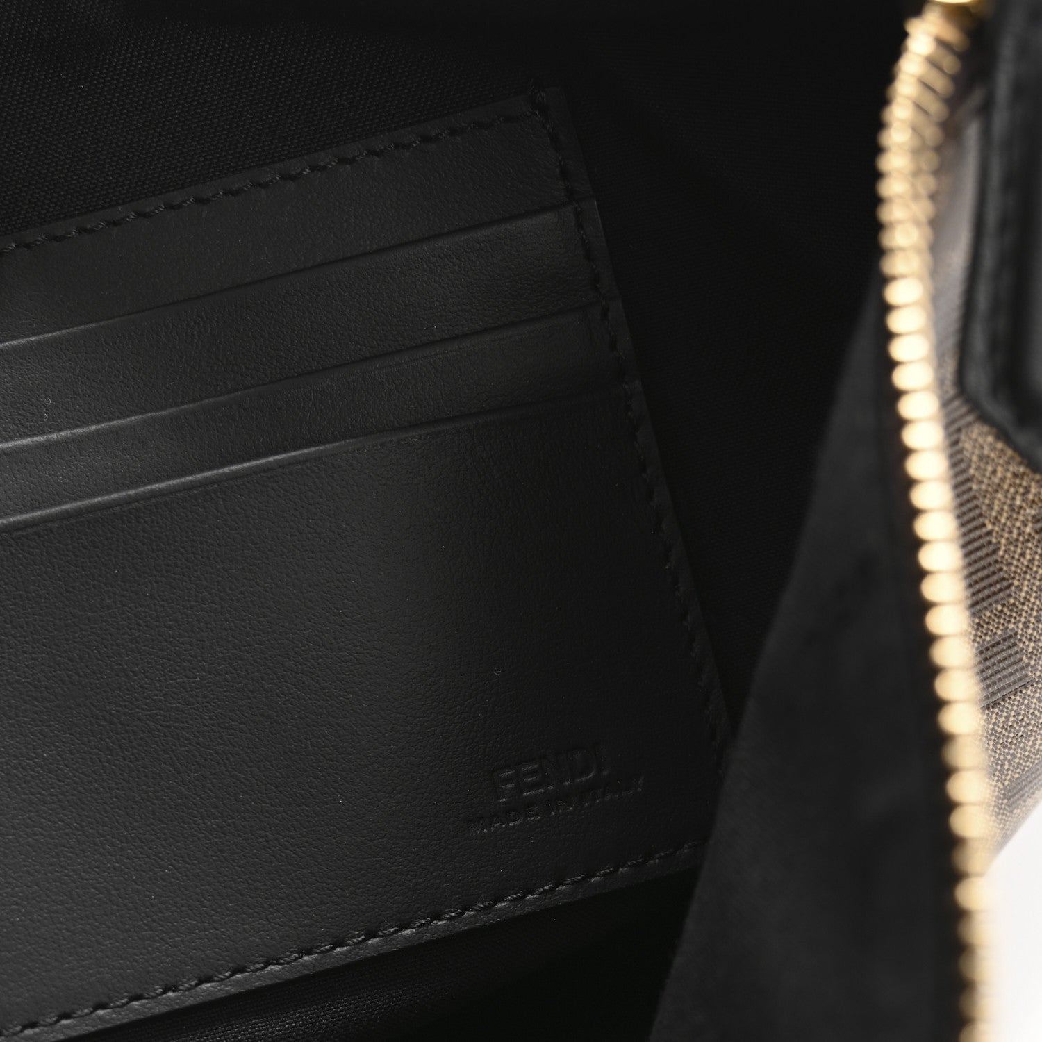 Fendi Glazed Fabric Vitello Century FF 1974 Stamp Patch Large Flat Pouch Mogano Panna Black 6 of 12