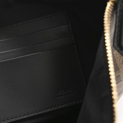 Fendi Glazed Fabric Vitello Century FF 1974 Stamp Patch Large Flat Pouch Mogano Panna Black 6 of 12