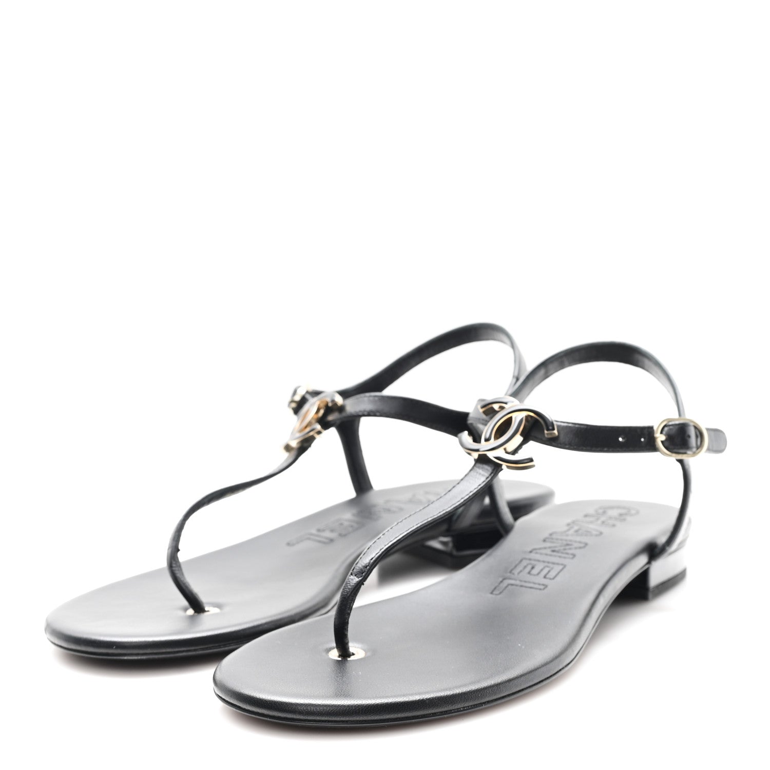 Chanel Lambskin Enamel CC Thong Sandals 38 Black 4 of 9