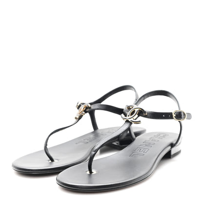 Chanel Lambskin Enamel CC Thong Sandals 38 Black 4 of 9