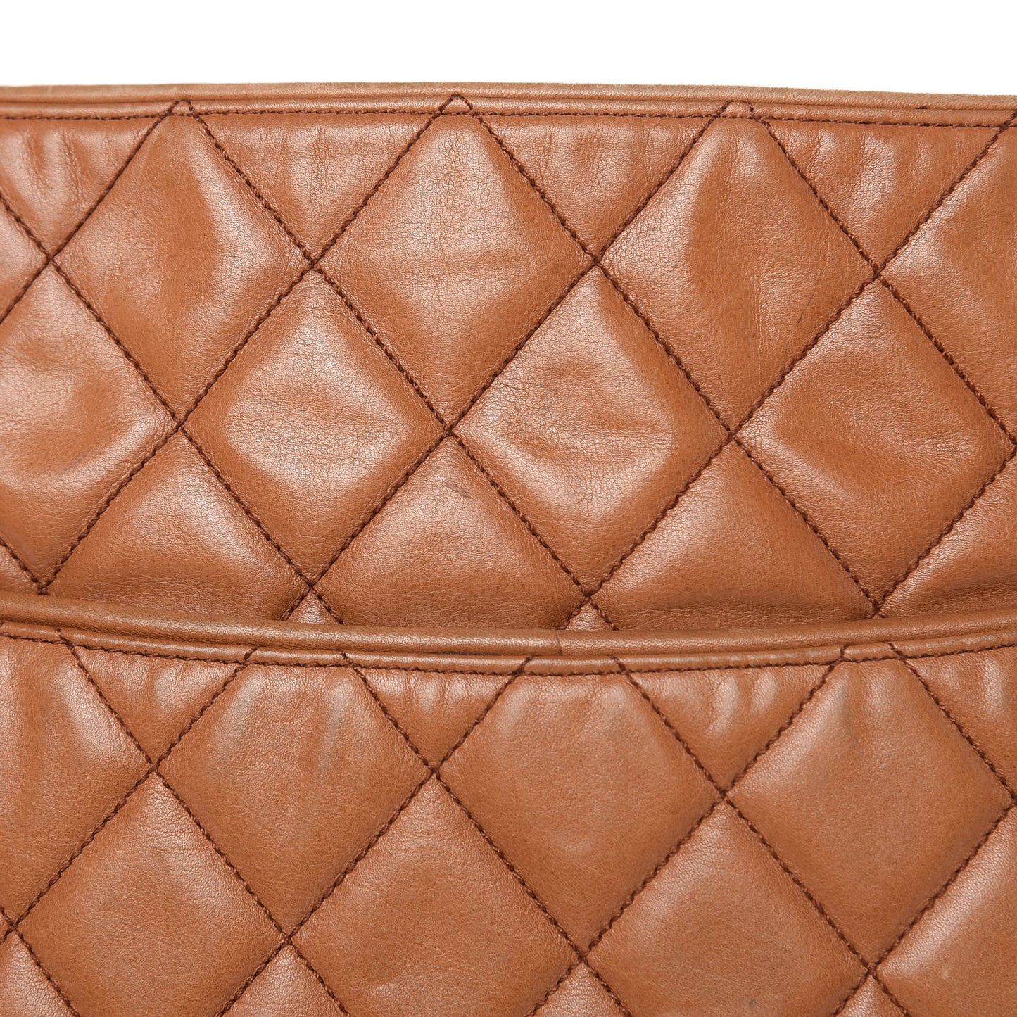 Lambskin Quilted Shopping Tote Brown