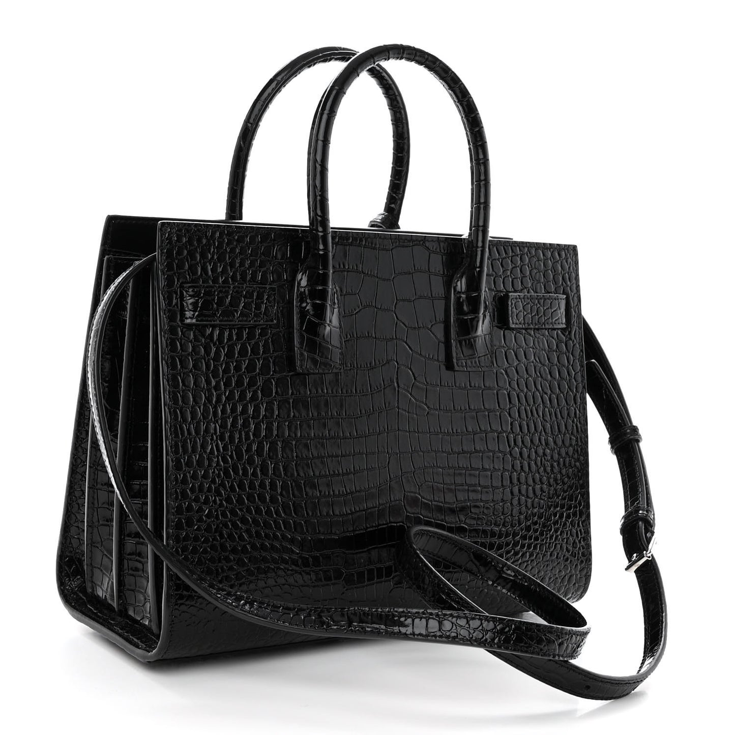 Calfskin Crocodile Embossed Baby Sac De Jour Black