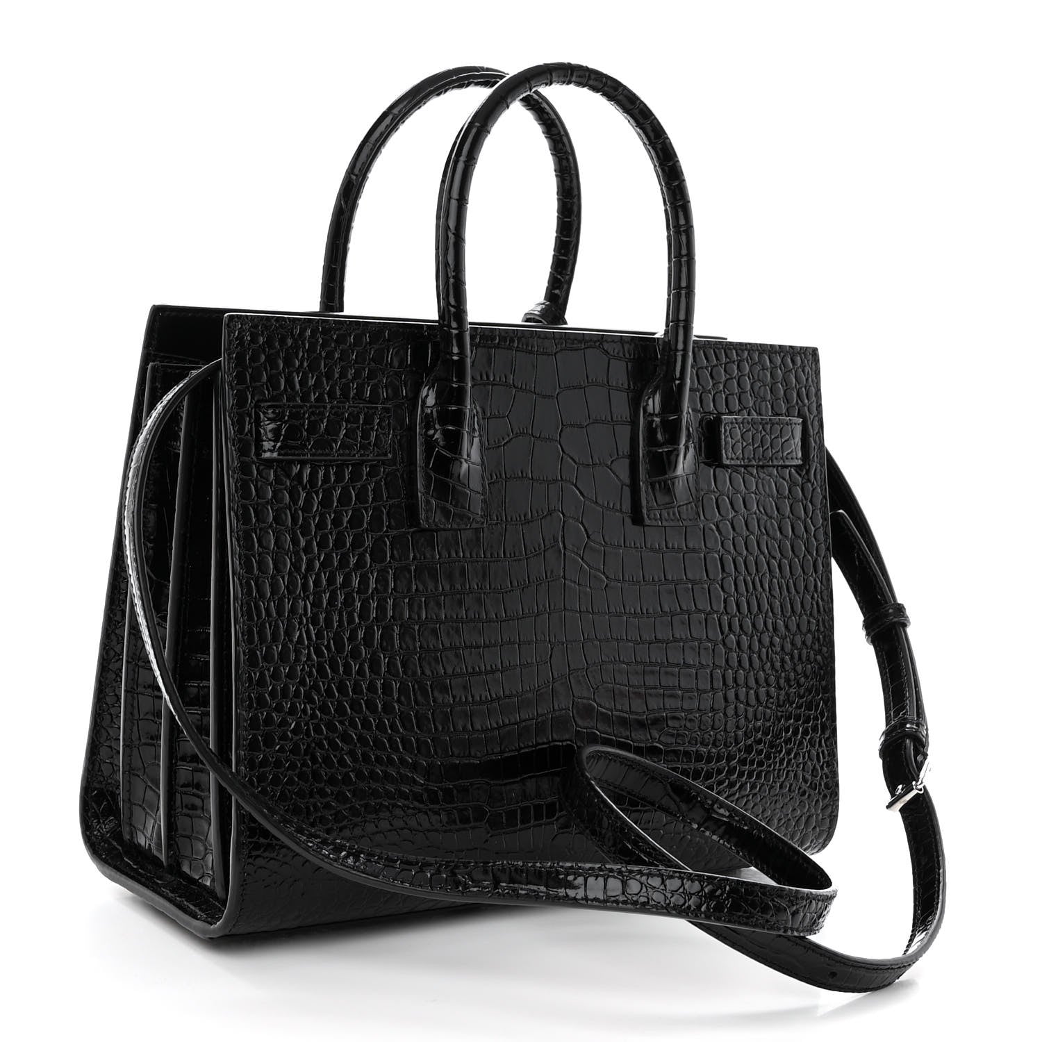 Saint Laurent Calfskin Crocodile Embossed Baby Sac De Jour Black 3 of 9