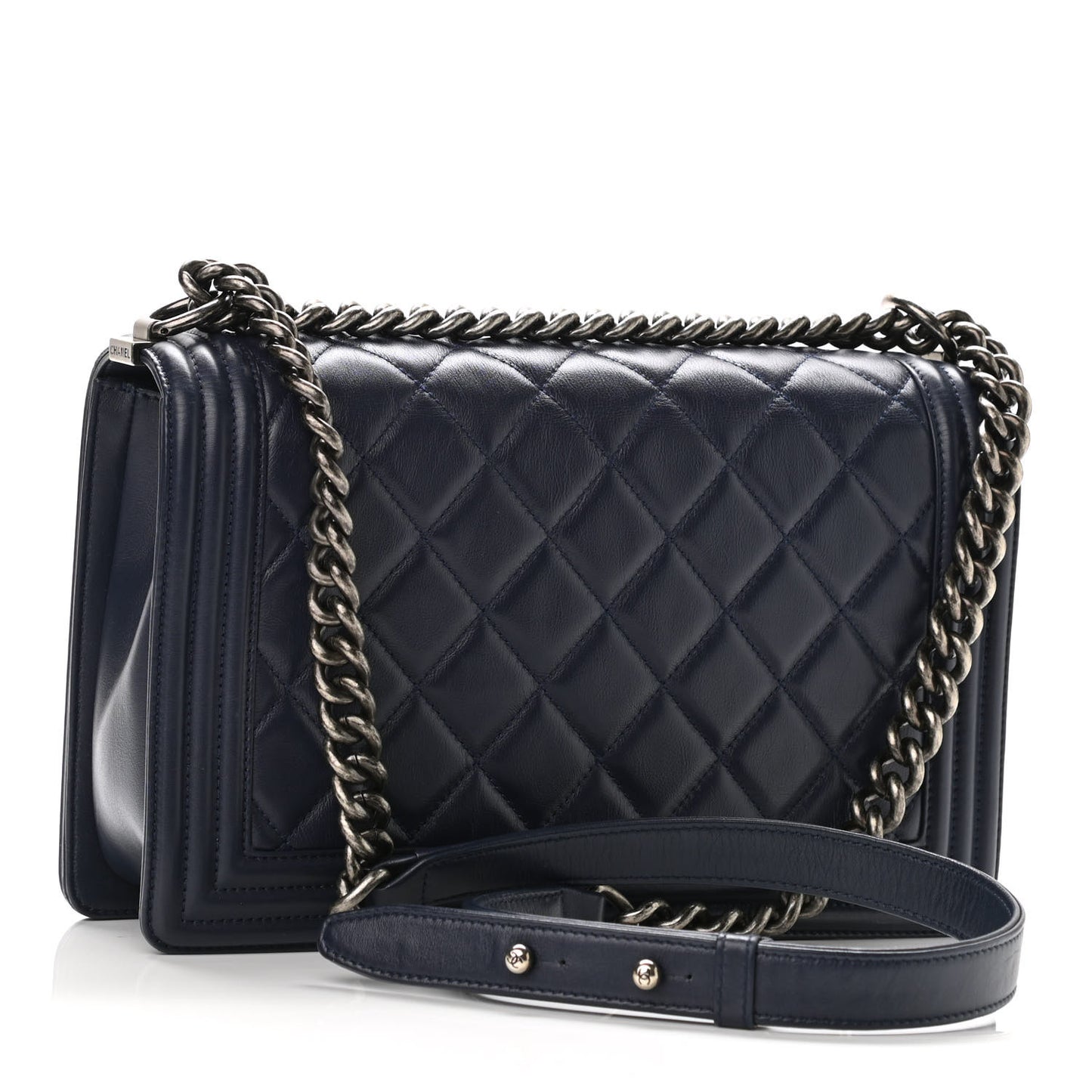 Calfskin Quilted New Medium Boy Flap Navy