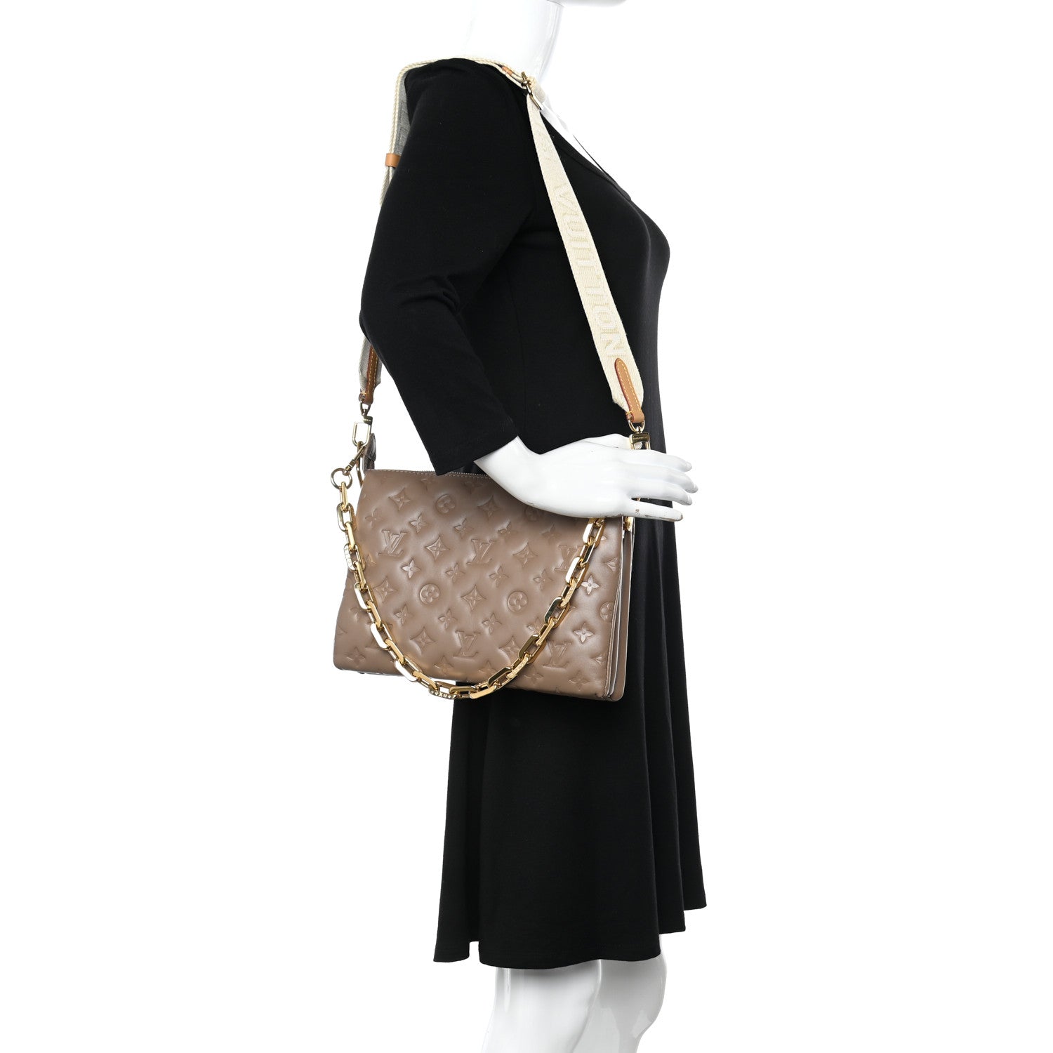 Louis Vuitton Lambskin Embossed Monogram Coussin PM Taupe 2 of 9