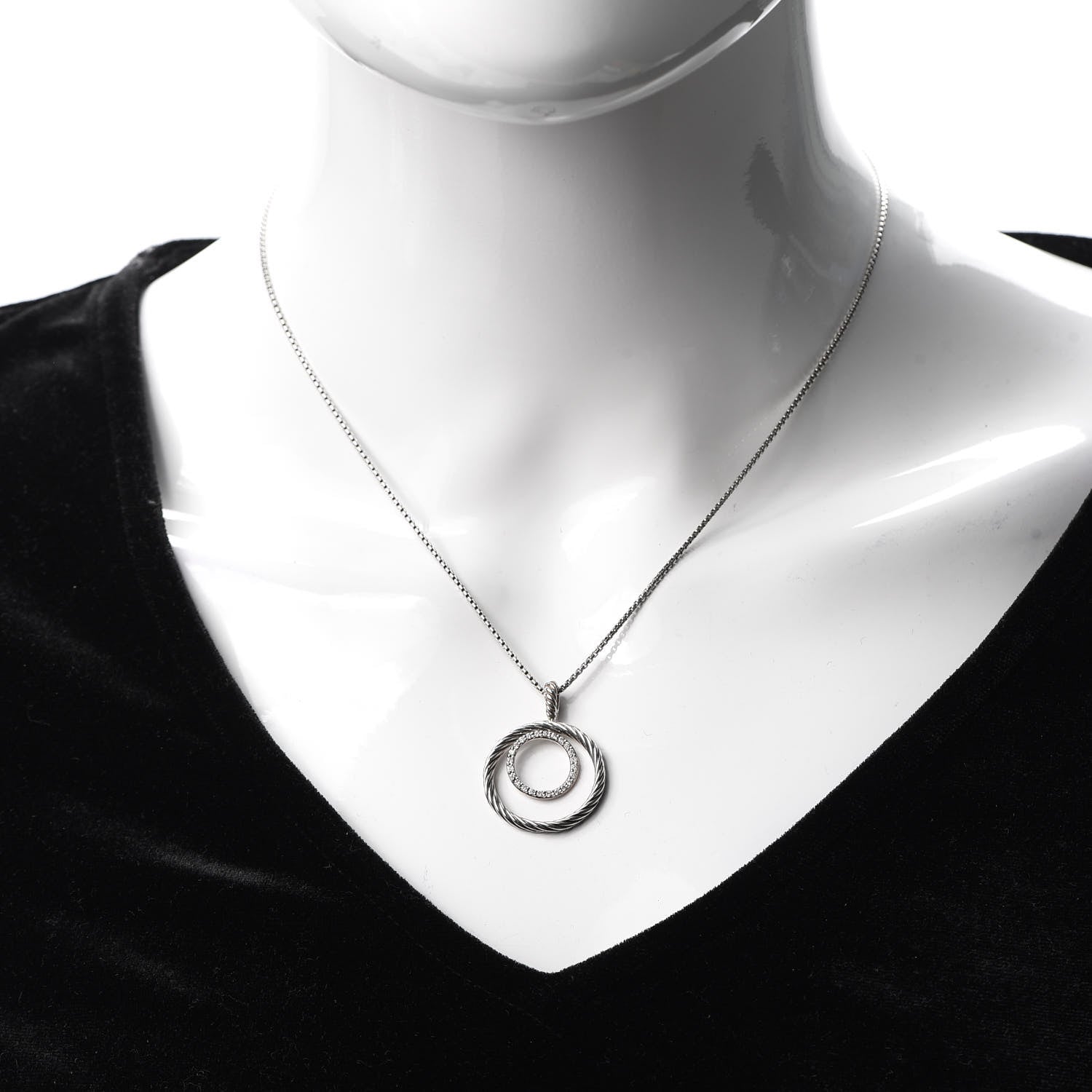 David Yurman Sterling Silver Diamond Mobile Circle Pendant Necklace 2 of 5