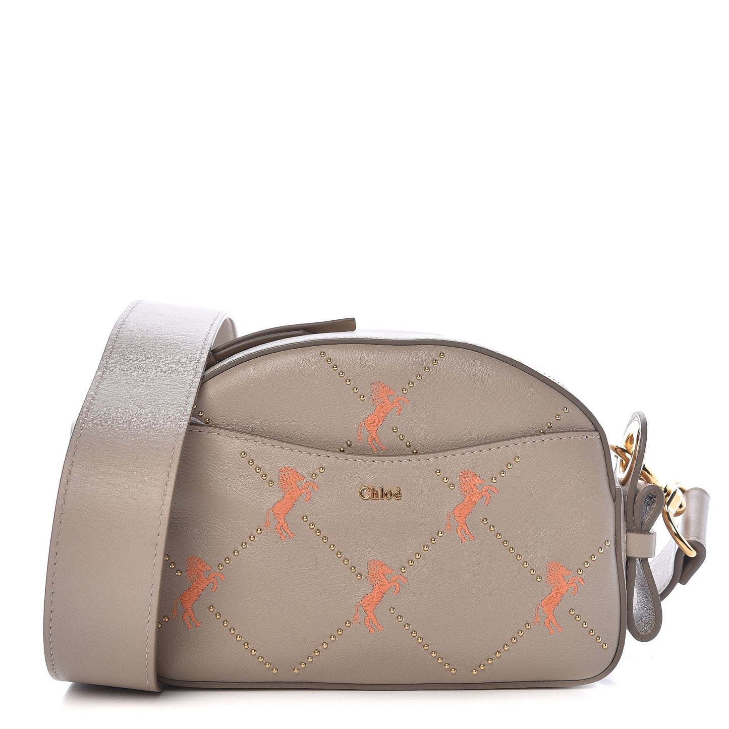 Smooth Calfskin Little Horses Embroidered Shoulder Bag Pastel Grey