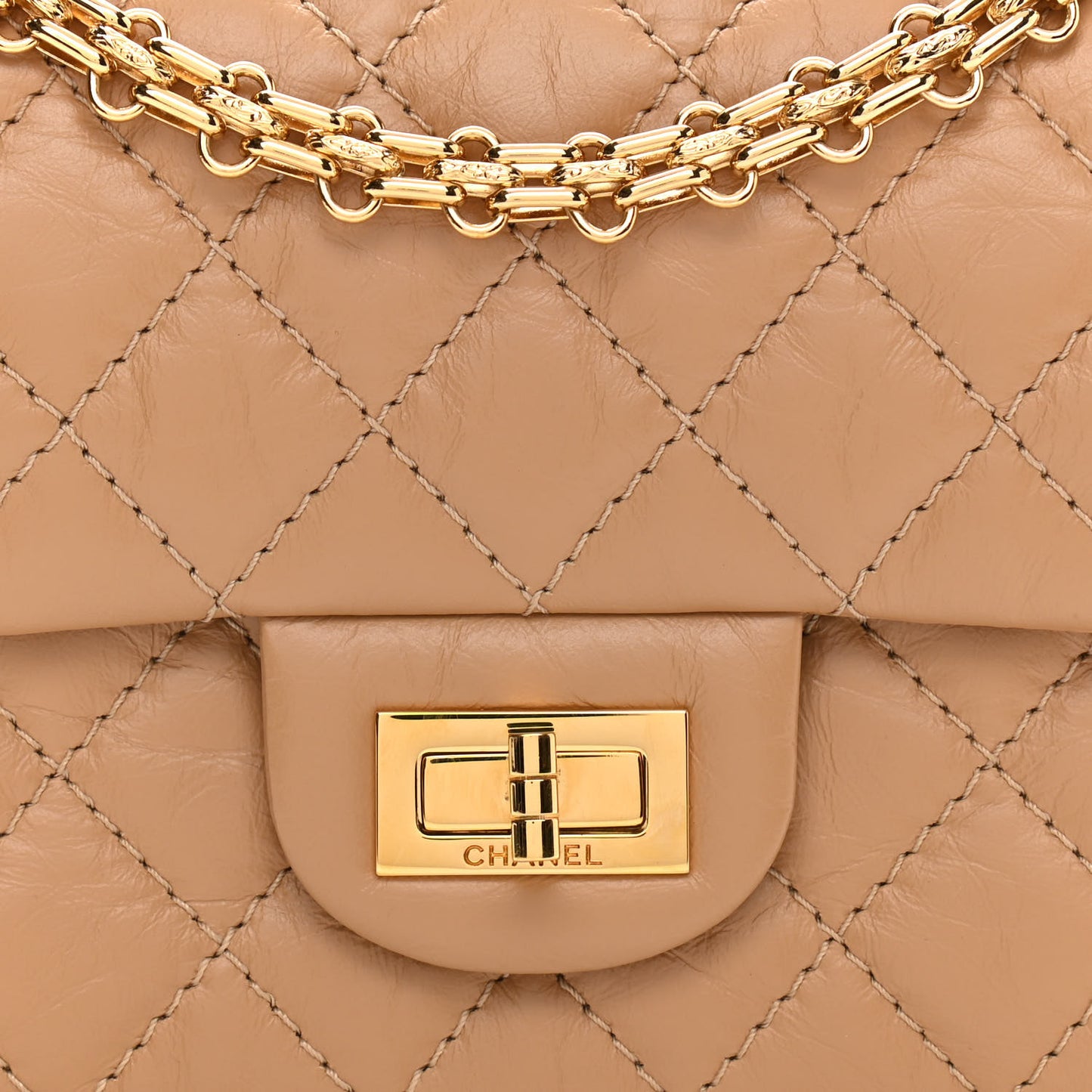 Aged Calfskin Quilted 2.55 Reissue Mini Flap Beige