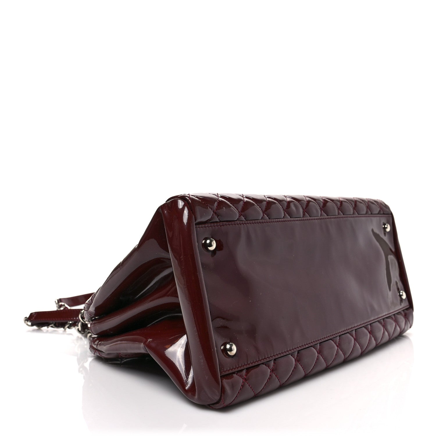Chanel Patent Quilted Maxi Just Mademoiselle Bowling Bag Burgundy 4 of 8