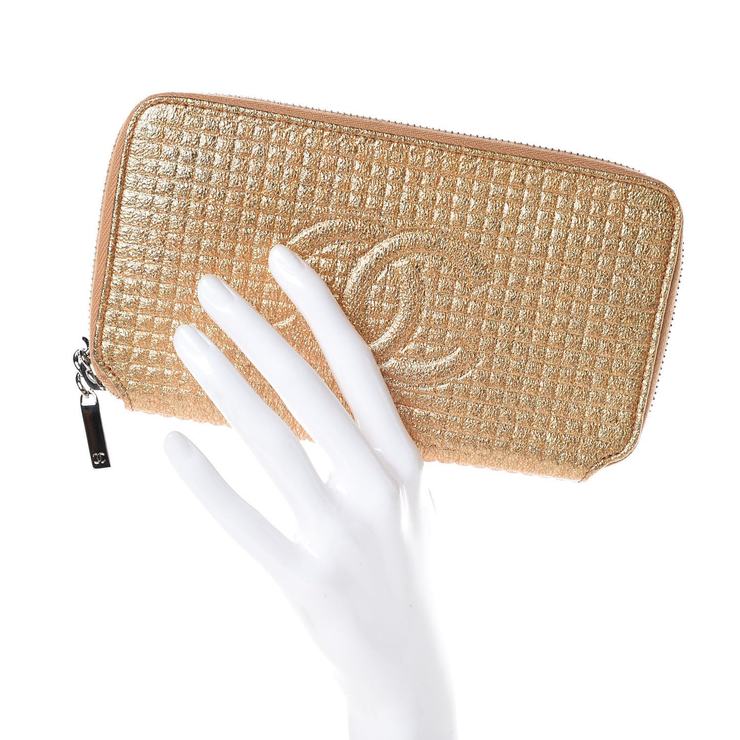 Patent Embossed CC Zip Around Wallet Gold
