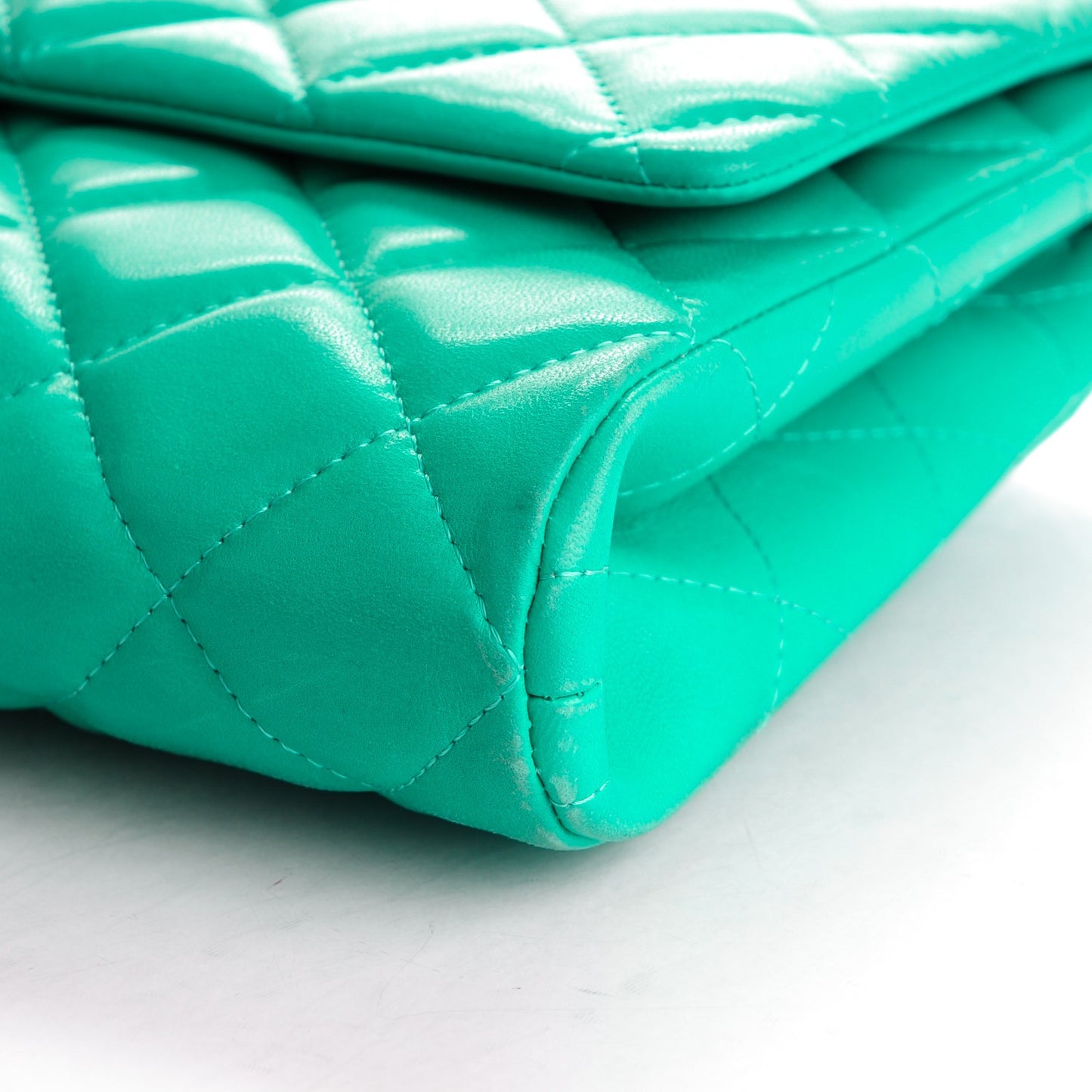 Lambskin Quilted Clutch With Chain Flap Green