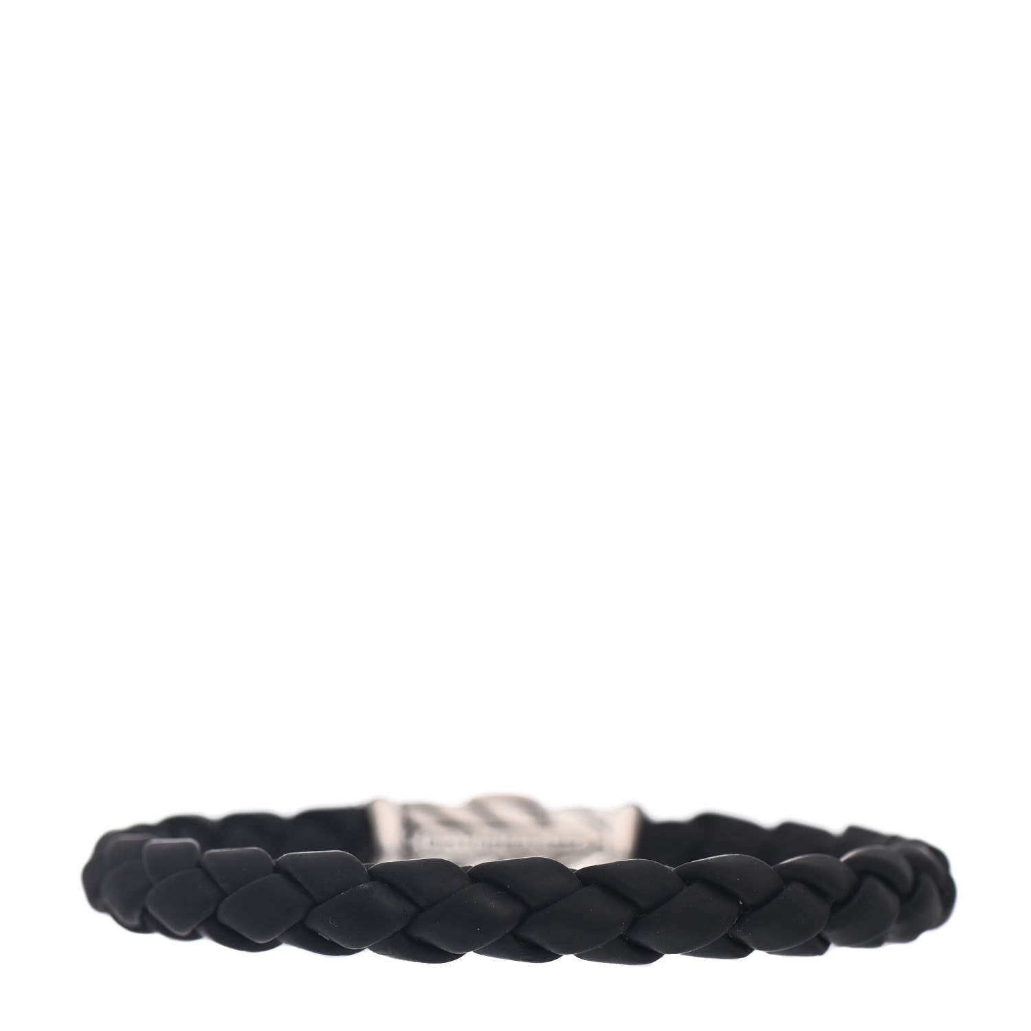 David Yurman Sterling Silver Rubber 8mm Chevron Weave Bracelet Black 1 of 4