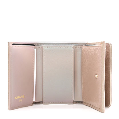 Chanel Iridescent Caviar Quilted Double Flap Wallet Beige 5 of 9