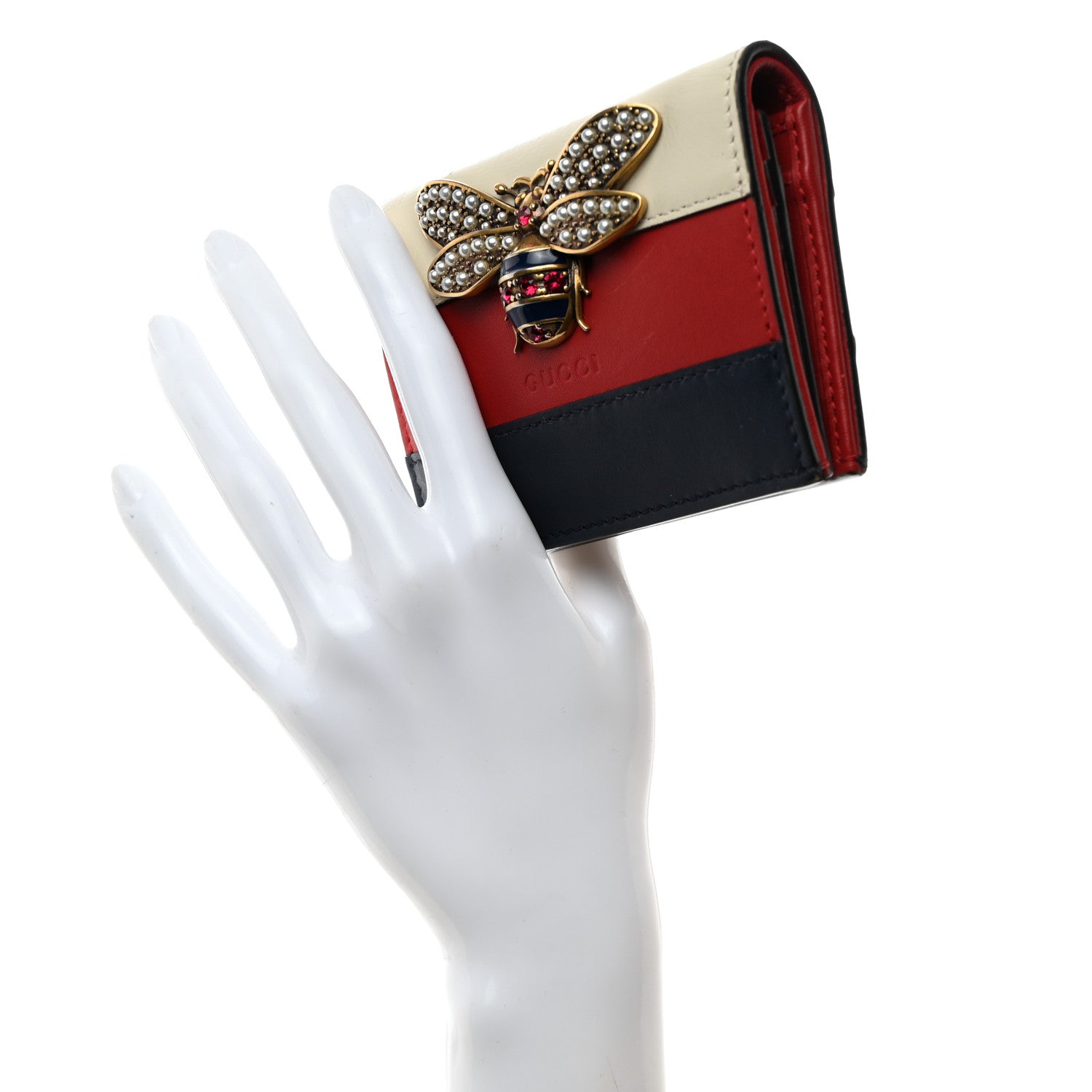 Gucci Calfskin Queen Margaret Card Case Wallet Blue Agata Hibiscus Red Mystic White 2 of 7