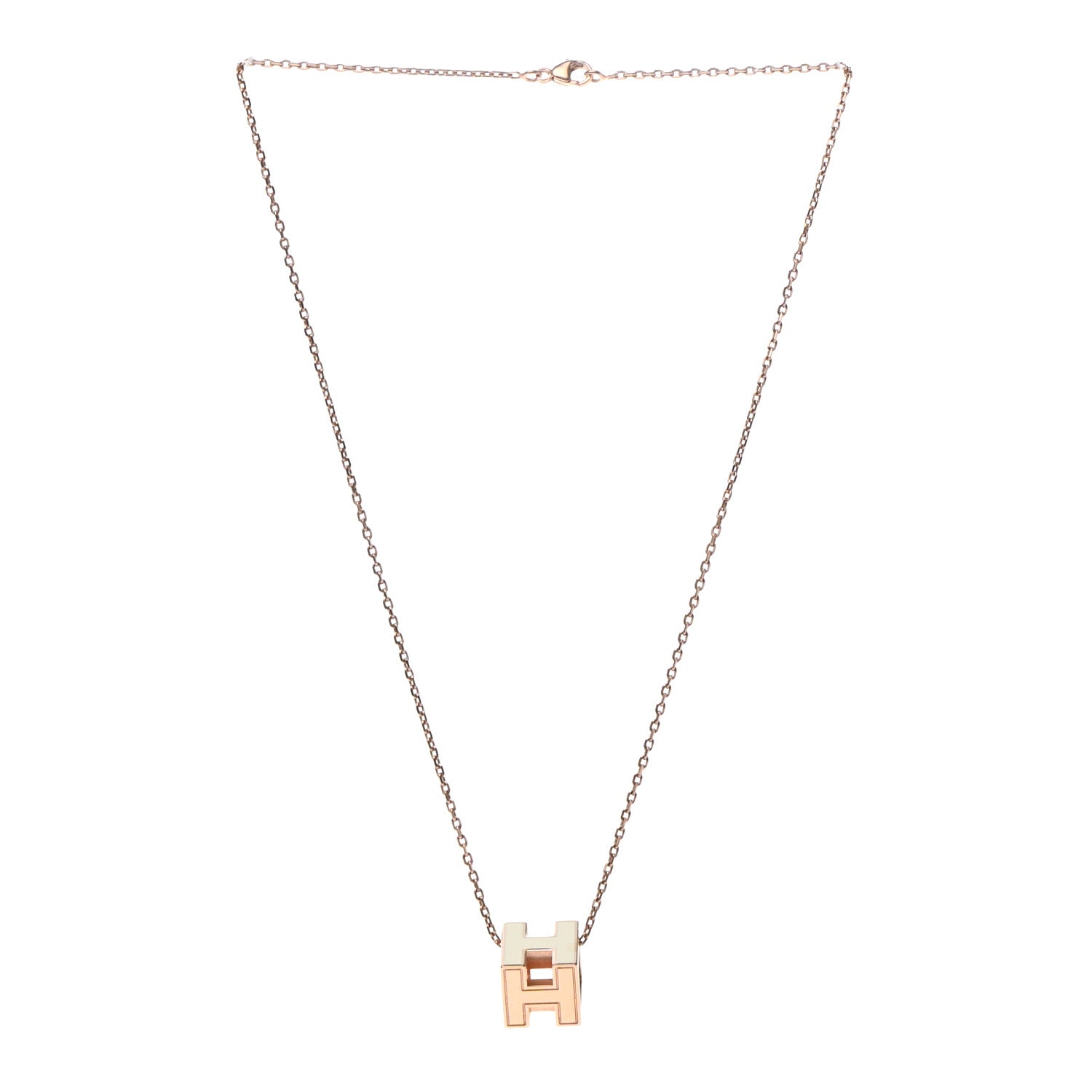 Hermes Rose Gold Lacquered Cage d'H Necklace White 3 of 6
