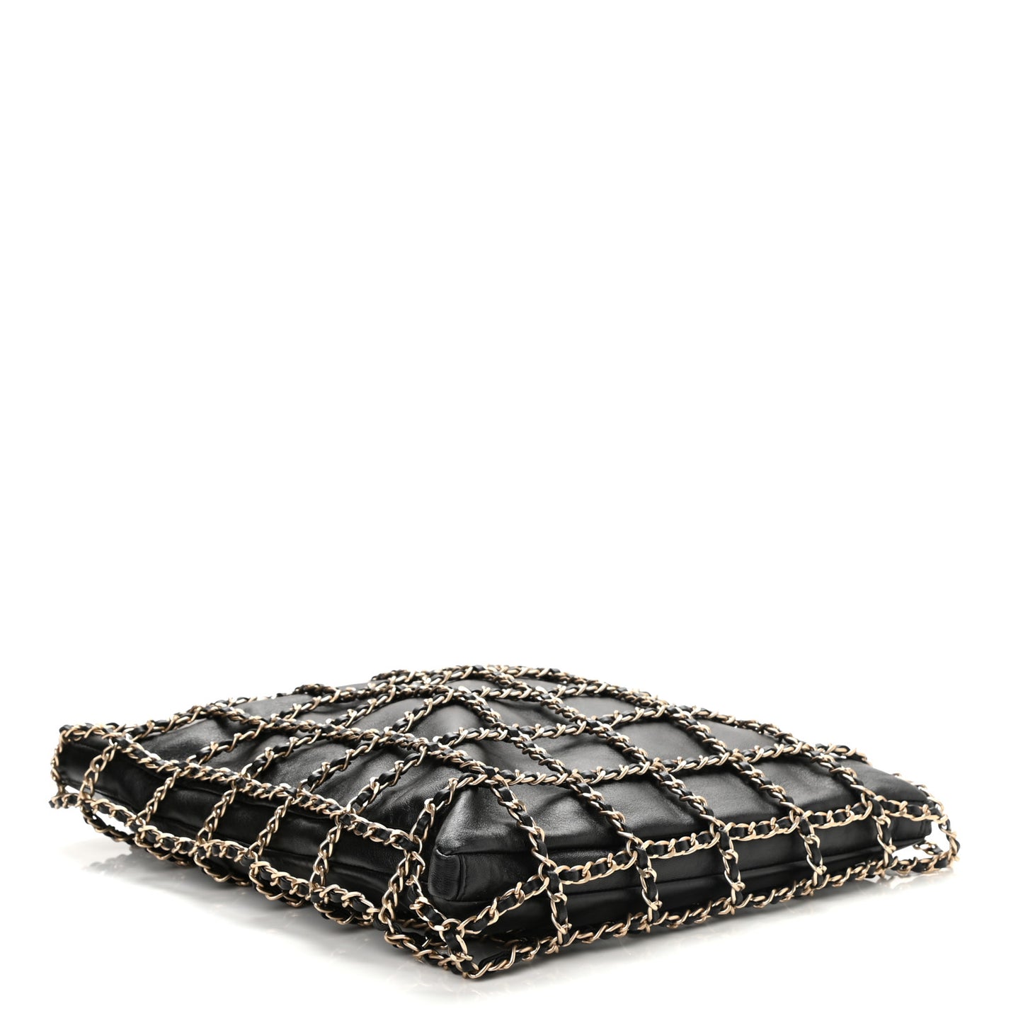 Lambskin Large Shopping Chain Tote Black