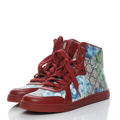 Gucci GG Supreme Monogram Blooms Womens High Top Sneakers 38 Beige Blue Navy Red 3 of 9