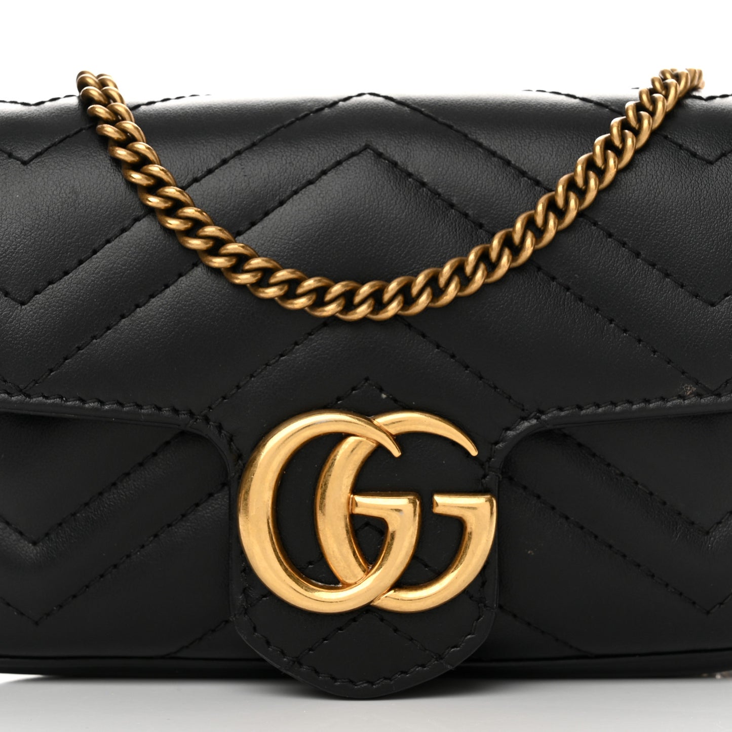 Calfskin Matelasse Super Mini GG Marmont Shoulder Bag Black