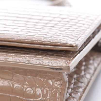 Saint Laurent Calfskin Crocodile Embossed Kate Monogram Tassel Chain Wallet Taupe 9 of 12