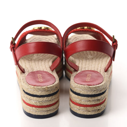 Gucci Cotton Malaga Kid Crochet Pearly GG Lilibeth Espadrille Platform Sandals 38 Hibiscus Red 5 of 10