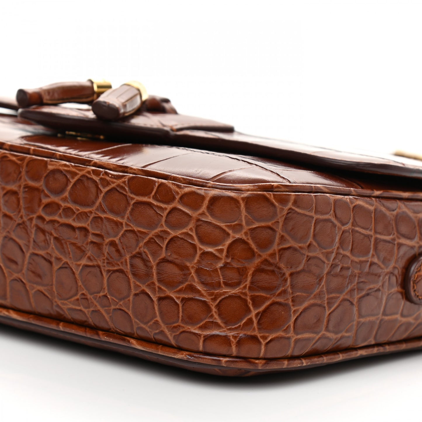 Calfskin Crocodile Embossed Medium Tassel Bag Tan