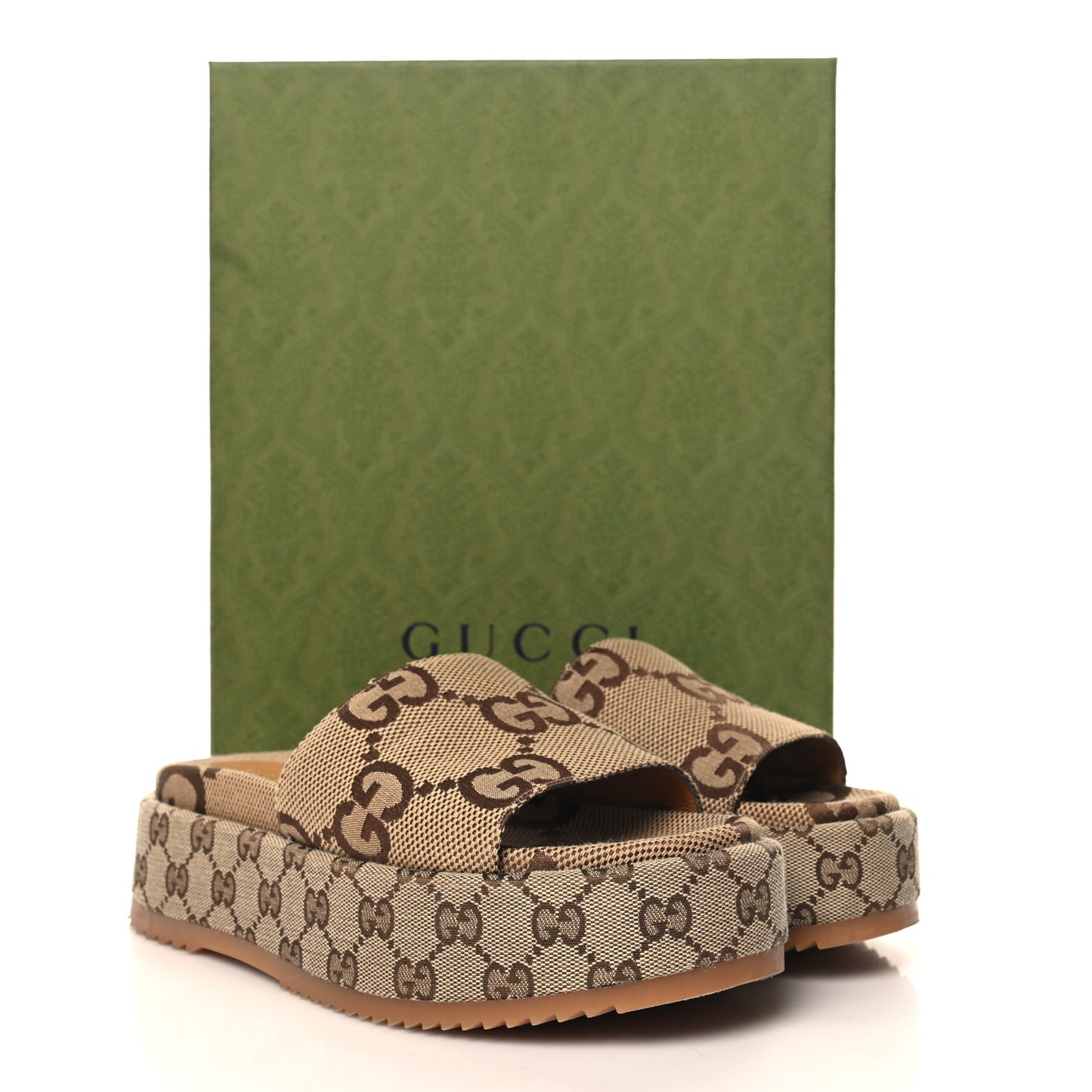 Monogram Maxi GG Angelina Platform 55mm Slide Sandals 38.5 Camel Ebony