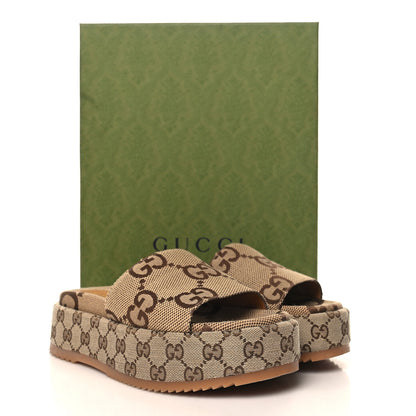 Gucci Monogram Maxi GG Angelina Platform 55mm Slide Sandals 38.5 Camel Ebony 10 of 10