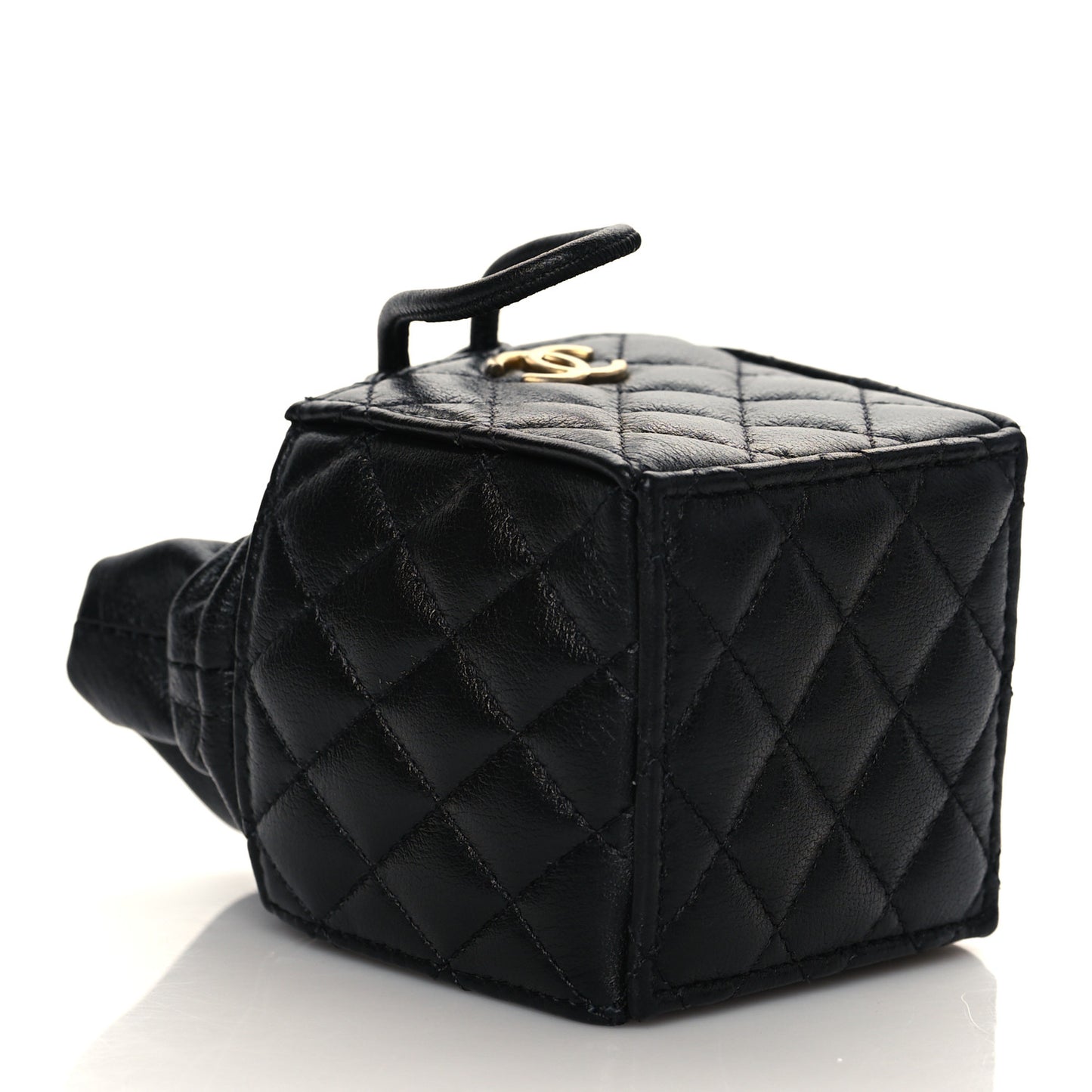 Calfskin Quilted Mini Drawstring Bucket Bag Black