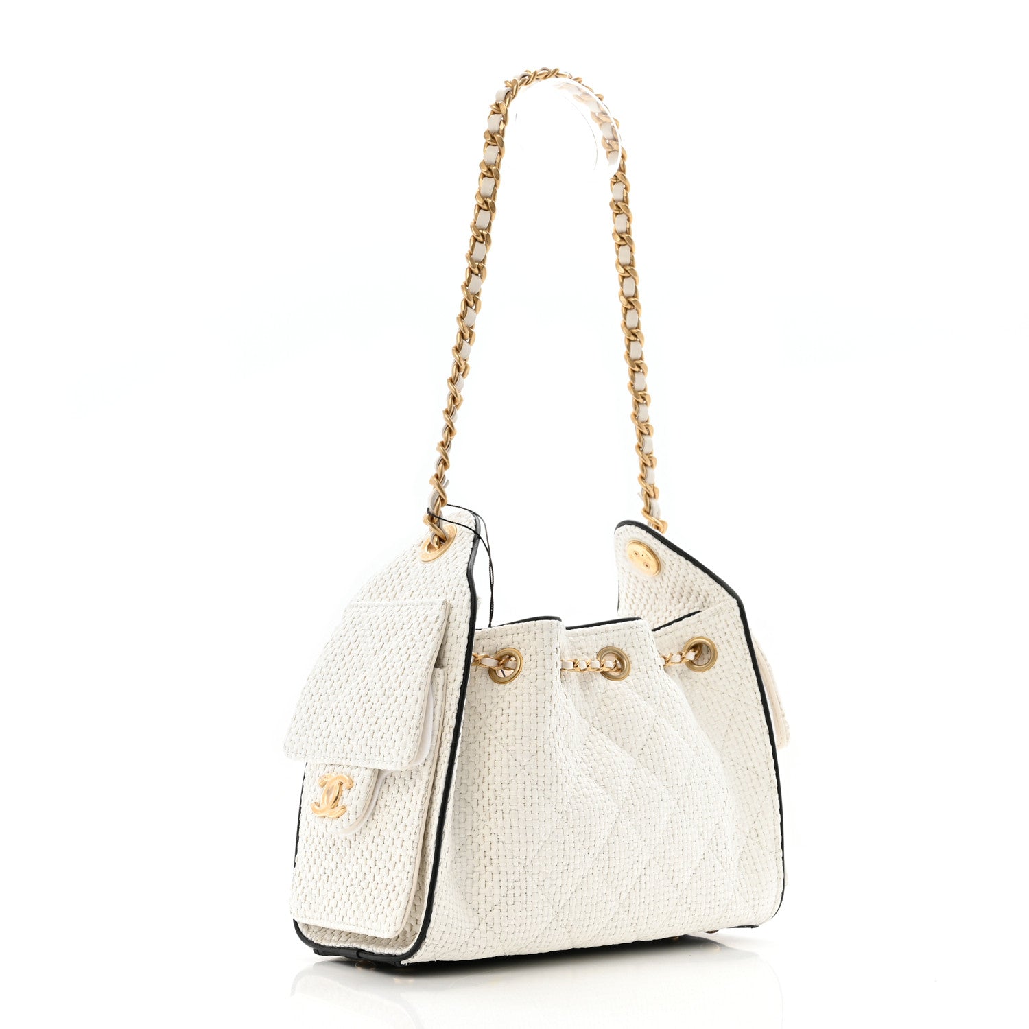 Chanel Braided Raffia Calfskin Mini Chanel 25 Handbag White Black 3 of 11