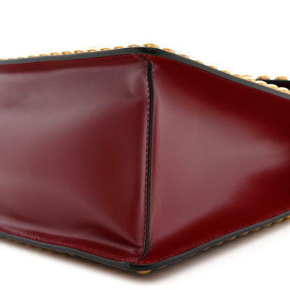 Gucci Glossy Calfskin Snakeskin Studded Fox Broche Bamboo Top Handle Bag Red 10 of 10