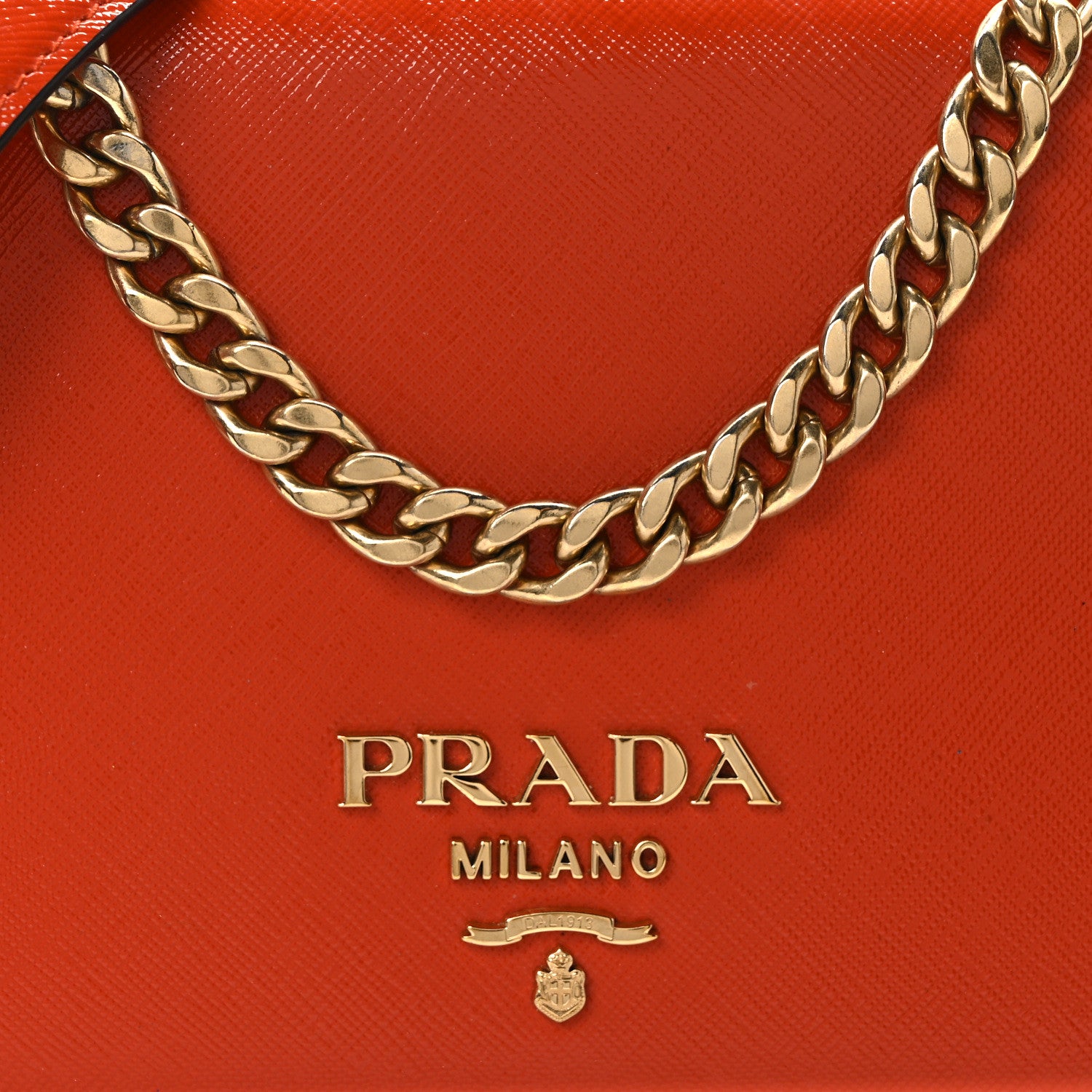Prada Saffiano Vernice Chain Shoulder Bag Arancio 7 of 9