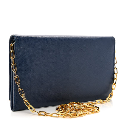 Prada Saffiano Metal Bar Chain Wallet Bleuette 3 of 7