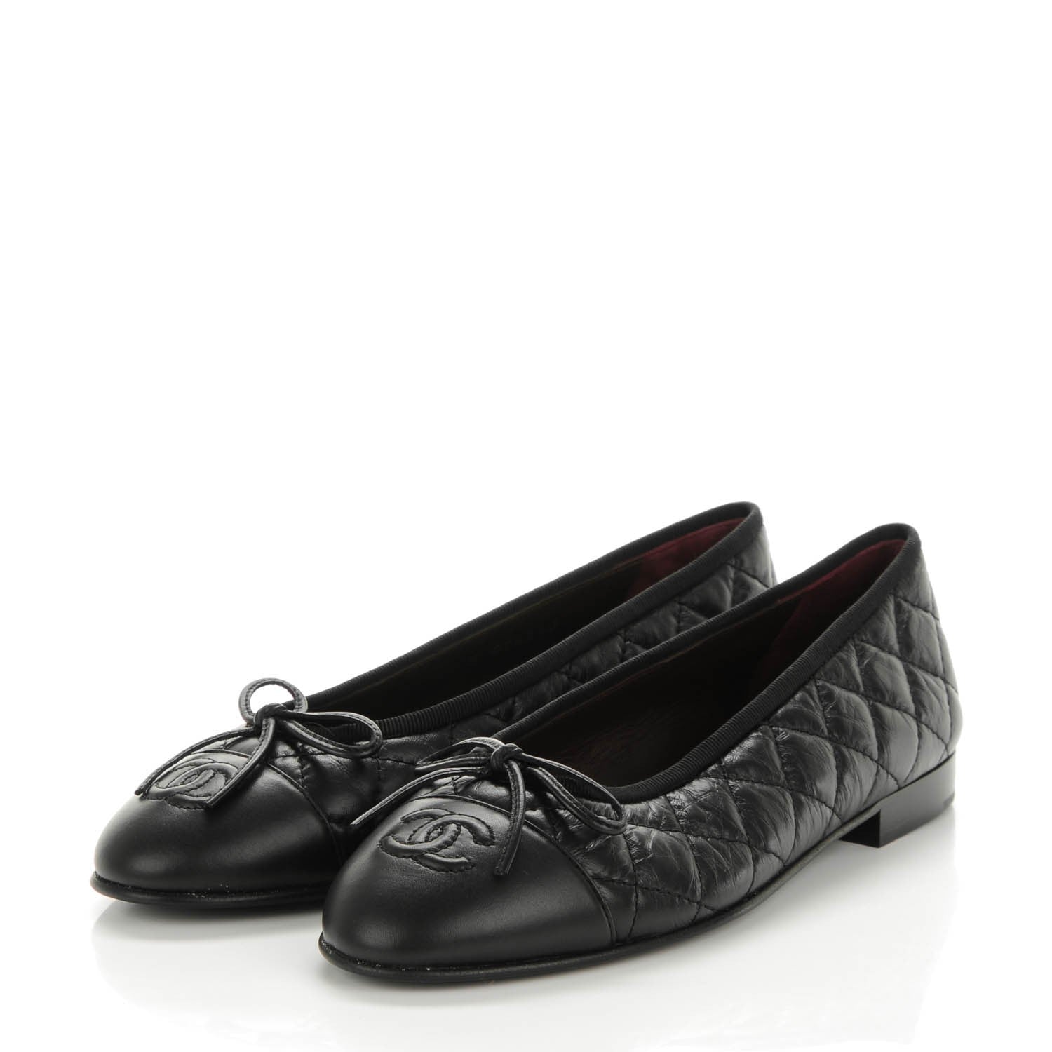 Chanel Aged Calfskin Quilted CC Cap Toe Ballerina Flats 36.5 Black 3 of 7