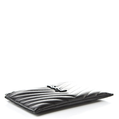 Saint Laurent Grain De Poudre Chevron Monogram Bill Pouch Black 4 of 8