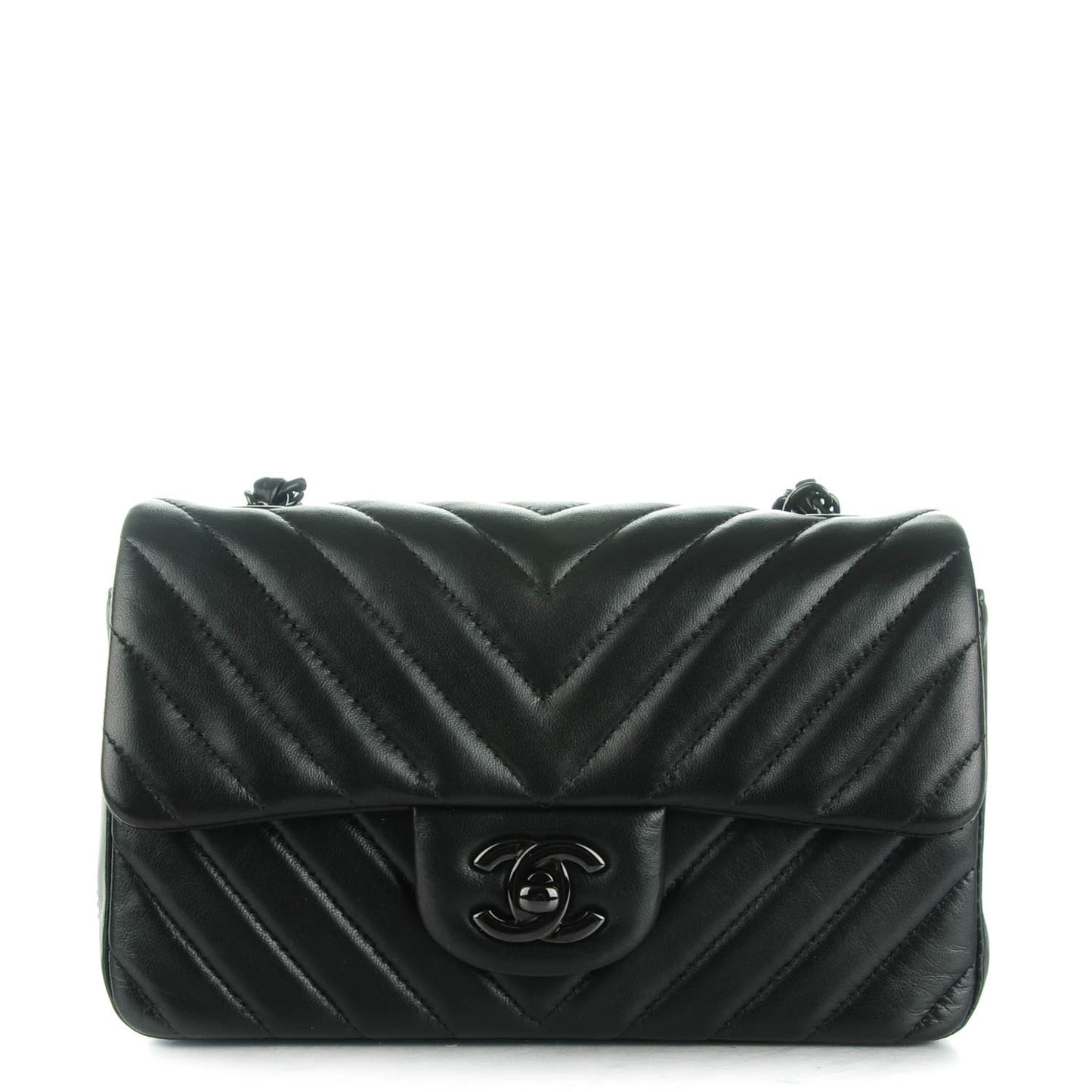 Lambskin Chevron Quilted Mini Rectangular Flap So Black